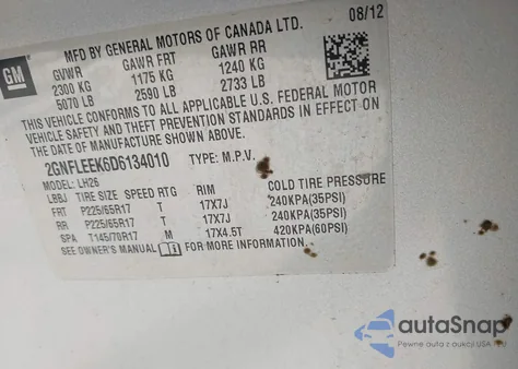 2013 Chevrolet Equinox 1Lt z USA, uszkodzony, nr VIN 2GNFLEEK6D6134010